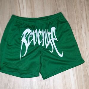 Revenge Embroidered Authentic Men’s Green Mesh Streetwear Shorts - Size Medium